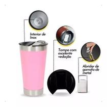 Copo Inox Térmico C/tampa Cerveja Chopp Drink's Inox 473ml + Abridor 17Horas Rosa