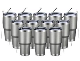 Copo isolado MEWAY 900mL em aço inoxidável, pacote com 12 unidades com acc