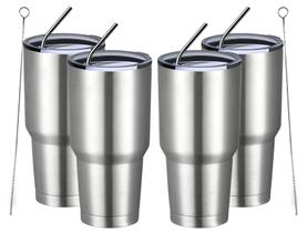 Copo isolado MEWAY 900mL em aço inoxidável, pacote com 4 unidades, prata