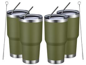 Copo isolado MEWAY 900mL em aço inoxidável, pacote com 4 unidades, verde militar Copo isolado MEWAY 900mL em aço inoxidável, pacote com 4 unidades, verde militar