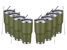Copo isolado MEWAY 900mL em aço inoxidável, pacote com 8 unidades, verde militar Copo isolado MEWAY 900mL em aço inoxidável, pacote com 8 unidades, verde militar