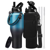 Copo isolado RRYFOUR de 1,2 L com palha, tampa e alça Paracord