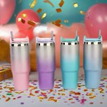 copo isotermico inox com Tampa e Canudo 890ml Glitter Brilhoso canudo plastico