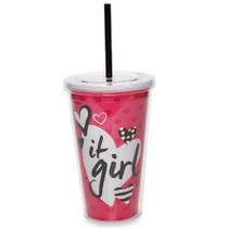 Copo It Girl Rosa Com Canudo 470 ml Ludi Copo It Girl Rosa Com Canudo 470 ml Ludi