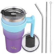 Copo Konokyo 900 ml com alça, 2 canudos, 2 tampas de aço inoxidável