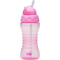 Copo lolly clean com canudo de silicone 300ml rosa retrátil antivazamento