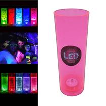 Copo Long Drink Com Sensor De Led Luz Branca Em Acrílico Rosa Neon 320ml - 28338