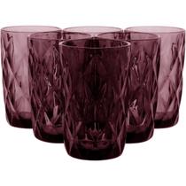 Copo Long Drink de Vidro Rosa Para Bebidas 370ml 6 Peças