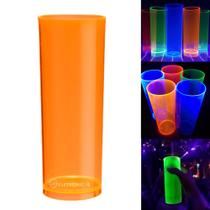 Copo Long Drink Em Acrílico Transparente Laranja Fluorescente 280ml - 26792