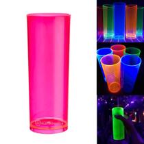 Copo Long Drink Em Acrílico Transparente Rosa Neon Festas 280ml - 25335