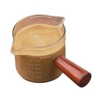 Copo Medidor De Espresso De Vidro Resistente Ao Calor Com Cabo De Madeira 75ml Escala Dupla Caneca