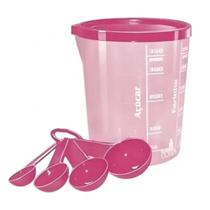 Copo medidor plástico 400 ml com colher rosa