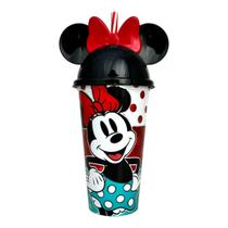 Copo Minnie Mouse com Tampa de Orelha Canudo Colorido 500ml