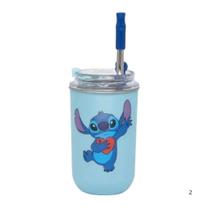 Copo Neo Com Canudo 300ml Stitch Namorados Copo Neo Com Canudo 300ml Stitch Namorados