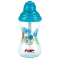 Copo Nuby com canudo de silicone decorado 300ml aqua