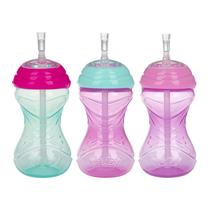 Copo Nuby No-Spill Easy Grip com canudo flexível 300 ml, 3 peças, menina, 10 m Copo Nuby No-Spill Easy Grip com canudo flexível 300 ml, 3 peças, menina, 10 m