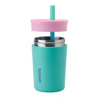 Copo Owala Tumbler Infantil Stainless Steel Termica 12Oz/355Ml-Rosa/Verde(Reel Cool Fish)