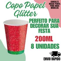 Copo Papel Glitter Vermelho C Verde Descartavel Agua Festa