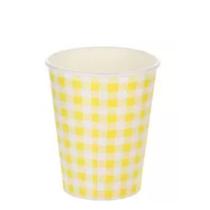 Copo papel Xadrez Junina Amarelo Biodegradável - 10 un - 270 ml - Silver Festas