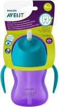 Copo Para Bebê Antivazamento Dinossauro Philips Avent C/Canudo Curvado 200ml Azul e Roxo