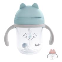 Copo para Bebe com Alças Removíveis e Canudo em Silicone 220 ml Gatinha Azul Rosa Buba