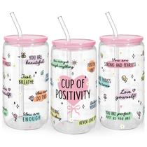 Copo para beber SANDJEST 470ml de vidro com tampa e canudo