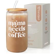 Copo para beber SANDJEST de vidro de 16 onças com tampa de bambu e canudo