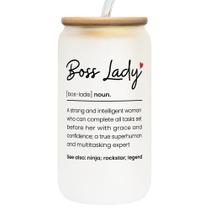 Copo para beber TEEBIM Boss Lady 473ml de vidro com tampa de bambu