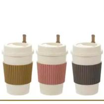 Copo para Café 6un Tampa e Mexedor 450ml Fibra Bambu Lyor