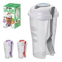 Copo para salada com garfo e reservatório para molhos - fitness