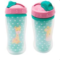 Copo parede dupla girafinha com canudo animal fun buba