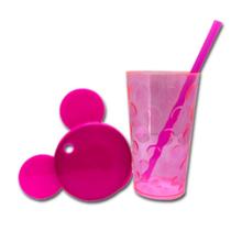 Copo Pink 500ml Com Tampa Orelha Feminina Un - Tasil Copo Pink 500ml Com Tampa Orelha Feminina Un - Tasil