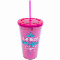 Copo Pink Com Canudo Melhores Amigas 450ml - Projeto Kiwi