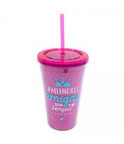 Copo Pink Com Canudo Melhores Amigas 450ml -