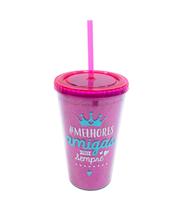 Copo Pink Com Canudo Melhores Amigas 450ml