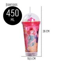 Copo plast c canudo led princesas divs disney
