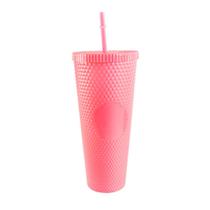 Copo Plastico 1 Litro C/ Canudo Tampa Rosa Claro Resistente Sustentavel Colorido Hidratacao Academia