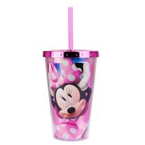 Copo Plástico Canudo Metálico Minnie Rosa 450ml - Disney