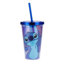 Copo Plástico Canudo Stitch Azul 450ml - Disney