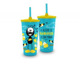 Copo plastico com canudo 500ml temas - smilinguido a alegria - Brasfoot Presentes