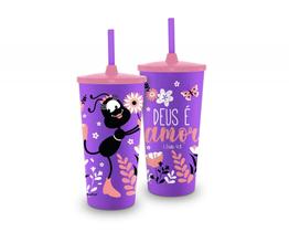 Copo plastico com canudo 500ml temas - smilinguido deus e amor - Brasfoot Presentes