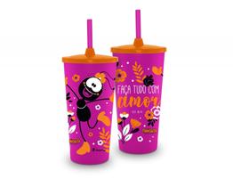 Copo plastico com canudo 500ml temas - smilinguido faca tudo com amor - Brasfoot Presentes