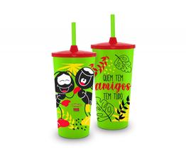 Copo plastico com canudo 500ml temas - smilinguido quem tem amigos - Brasfoot Presentes