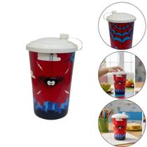 Copo Plástico Infantil Com Tampa Super Herói 550 ML Azul 25474 Arqplast