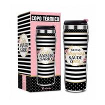 Copo Plastico Inox Feliz Aniversario Alegria Saúde e Paz