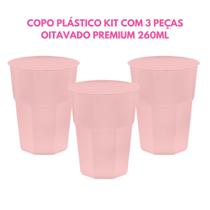 Copo Plástico Kit com 3 Peças Oitavado Premium 260ml Copo Plástico Kit com 3 Peças Oitavado Premium 260ml