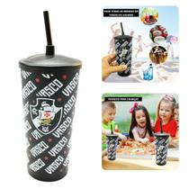 Copo Plástico Preto Tampa + Canudo 500Ml Infantil Criança