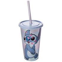 Copo Plástico Refri Stitch Disney Com Canudo 500ml