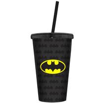 Copo Plastico Tampa Canudo Batman Logo DC Comics Bebida Geek