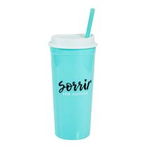 Copo Pop Com Canudo Sorrir - Copo Azul e branco